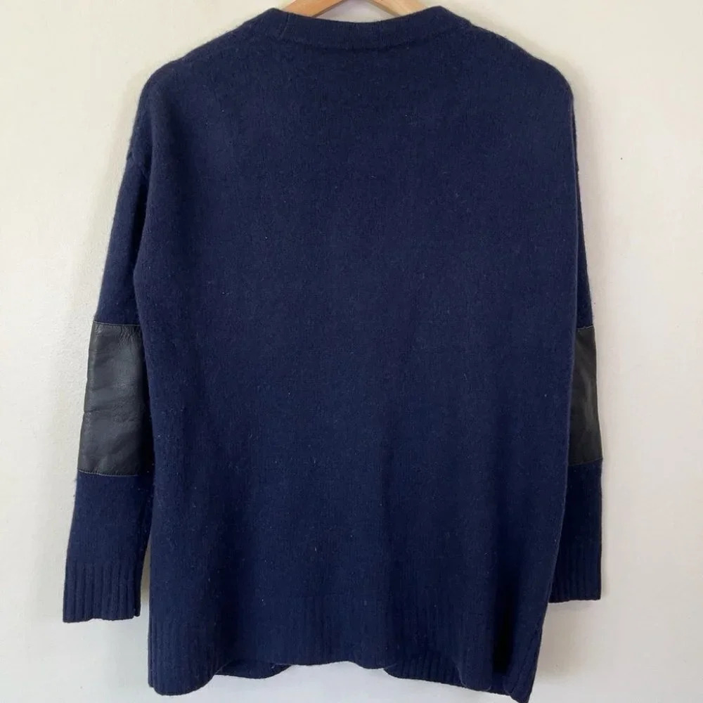 Madewell Lambswool Leather Trim Navy Cardigan - Picture 12 of 12
